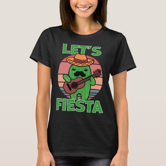 Cactus Let s Fiesta Guitar Sombrero Mustache T-shirt (Voorkant)