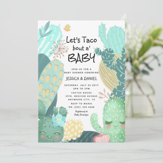 Cactus 'Let's Taco over een Baby' Baby shower met Kaart (Staand voorkant)