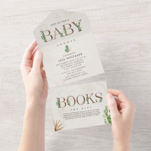 Cactus Lettering Book Request Baby shower All In One Uitnodiging (Afscheurbaar)