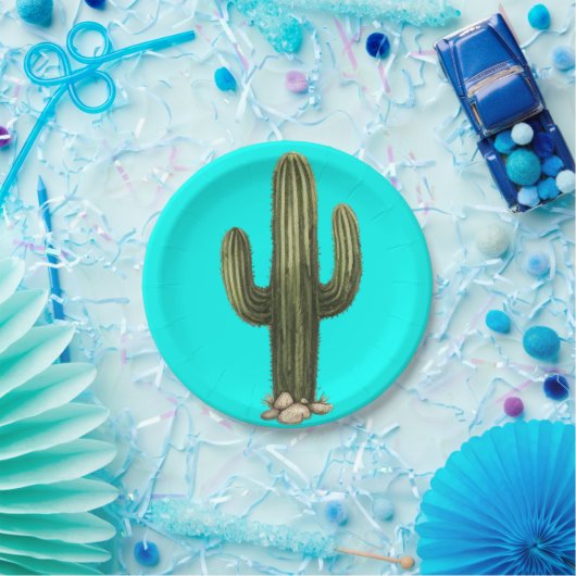 Cactus Levendig cyaan Papieren Bordje (Feest)