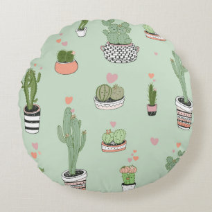 Cactus Liefde: Schattigee Cartoon Patroon. Rond Kussen