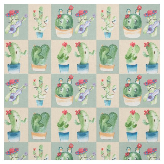 cactus liefde - waterverf , stof (Swatch)