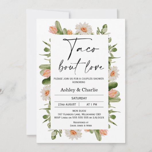 Cactus Lijst Taco 'over liefde Koppels Douche Kaart (Voorkant)