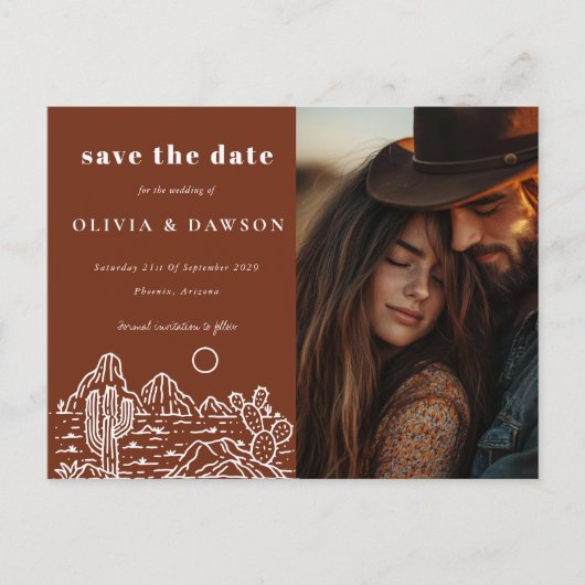 Cactus Line Art Desert Foto Bewaar de datum Briefkaart (Voorkant)