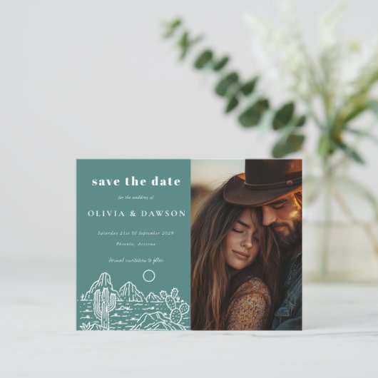 Cactus Line Art Desert Foto Bewaar de datum Briefkaart (Staand voorkant)