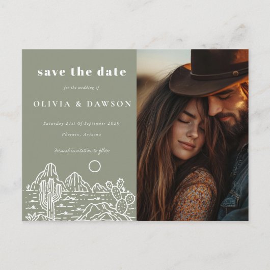 Cactus Line Art Desert Foto Bewaar de datum Briefkaart (Voorkant)