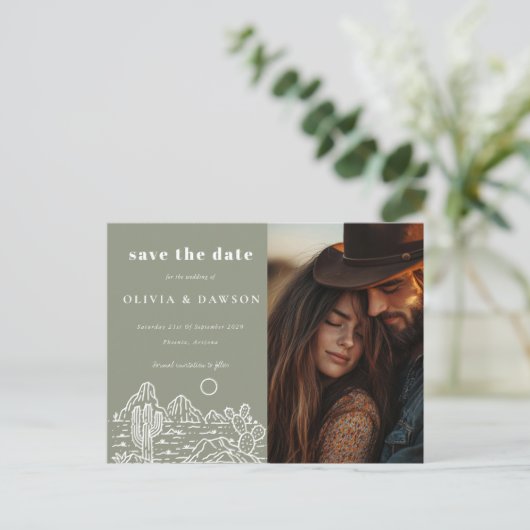 Cactus Line Art Desert Foto Bewaar de datum Briefkaart (Staand voorkant)