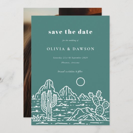 Cactus Line Art Desert Foto Bewaar de datum Kaart (Voorkant / Achterkant)