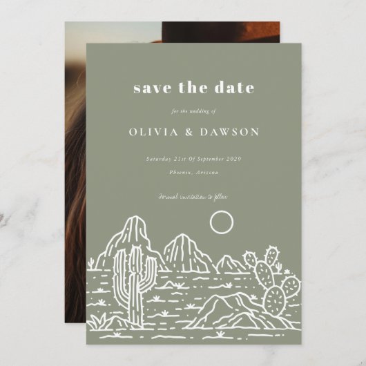 Cactus Line Art Desert Foto Bewaar de datum Kaart (Voorkant / Achterkant)