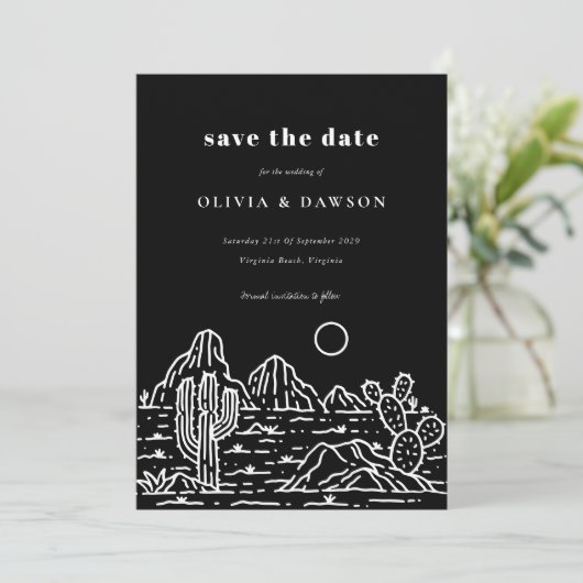 Cactus Line Art Desert Photo Save the Date  Kaart (Staand voorkant)