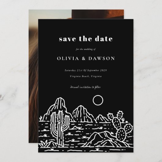 Cactus Line Art Desert Photo Save the Date  Kaart (Voorkant / Achterkant)