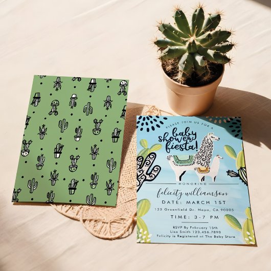 Cactus & Llama Baby Boy Shower Fiesta Invitation Kaart