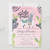 Cactus & Llama Baby Girl Shower Fiesta Invitation Kaart (Voorkant)