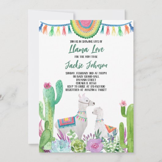 Cactus Llama Baby shower Kaart (Voorkant)