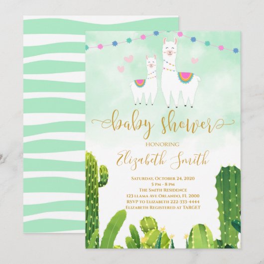 Cactus Llama Baby shower Uitnodiging (Voorkant / Achterkant)