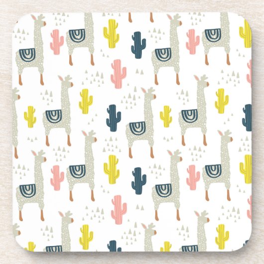 Cactus & Llamas Pattern Bier Onderzetter (Voorkant)