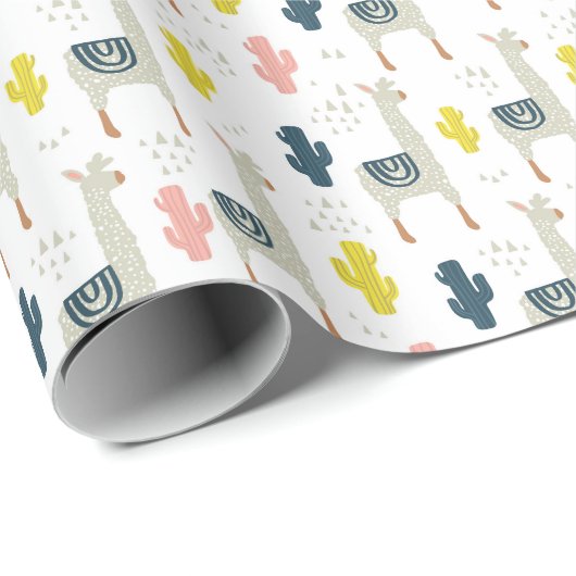 Cactus & Llamas Pattern Cadeaupapier (Rol Hoek)