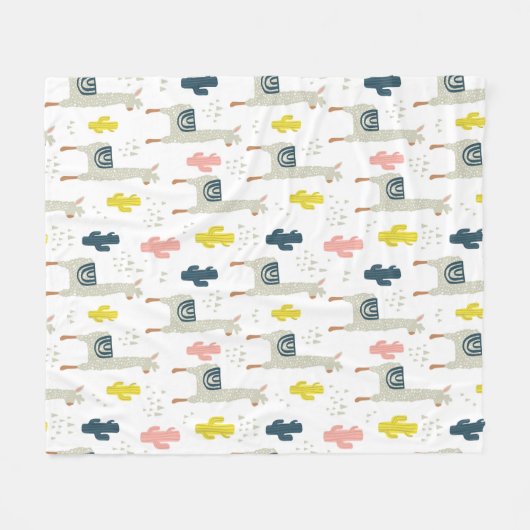 Cactus & Llamas Pattern Fleece Deken (Voorkant (Horizontaal))