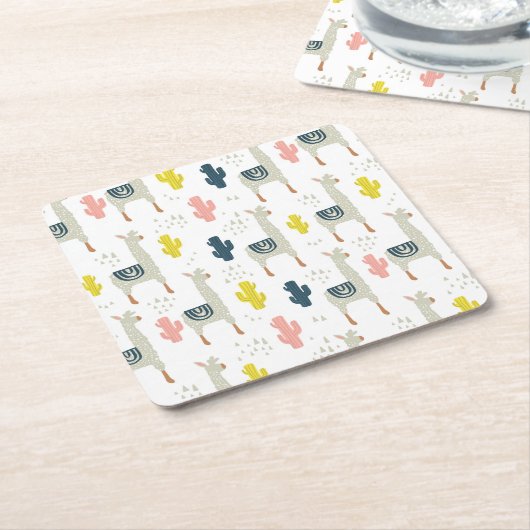 Cactus & Llamas Pattern Kartonnen Onderzetters (Schuin)
