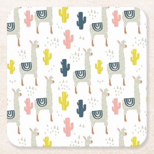 Cactus & Llamas Pattern Kartonnen Onderzetters (Voorkant)