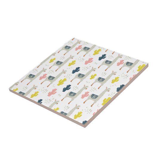 Cactus & Llamas Pattern Tegeltje (Zijkant)