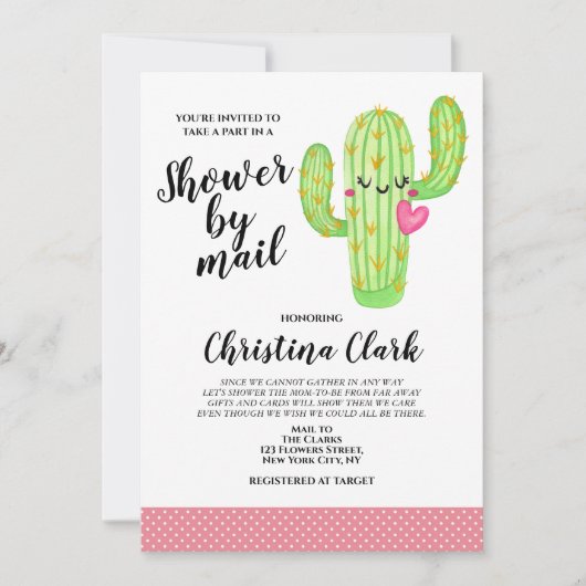 Cactus Love Girl Pink Baby shower per post Kaart (Voorkant)