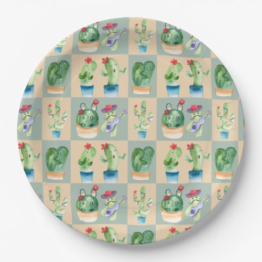 cactus love - waterverf ( 2 ) papieren bordje (Voorkant)