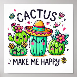 Cactus maakt me blij met digitale download poster