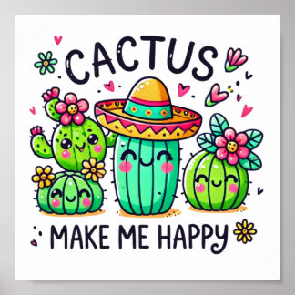 Cactus maakt me blij met digitale download poster