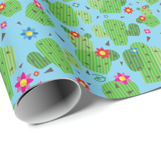 Cactus me Outside (blauw) - Wrappingpapier Cadeaupapier (Rol Hoek)