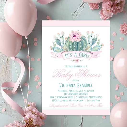 Cactus Meisje Baby Borrelkaartjes Kaart