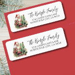 Cactus Merry Christmas Retouradres Etiket<br><div class="desc">Cactus Santa Merry Christmas Return Adres label. Dit speelse retouradreslabel heeft een grillige waterverf Santa Claus omringd door groene cactussen en vetplanten. Het cactus-thema ontwerp is aan de linkerkant, met jouw naam en adres aan de rechterkant in een mix van script en serif lettertypen. Deze feestelijke scène voegt een leuke...</div>