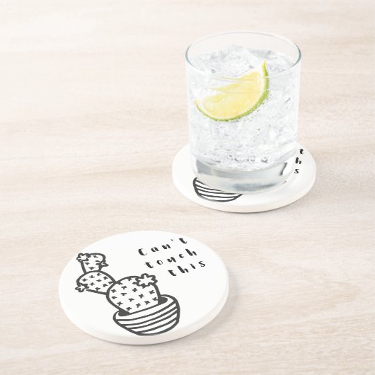 Cactus met antiaanraking zandsteen onderzetter (Zijkant)