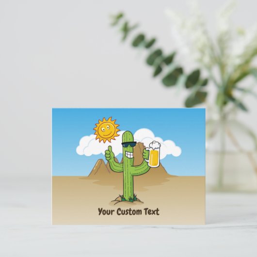 Cactus met bier horizontaal briefkaart (Staand voorkant)