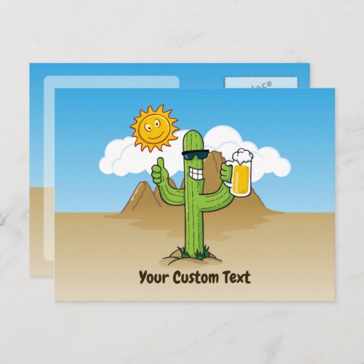 Cactus met bier horizontaal briefkaart (Voorkant / Achterkant)
