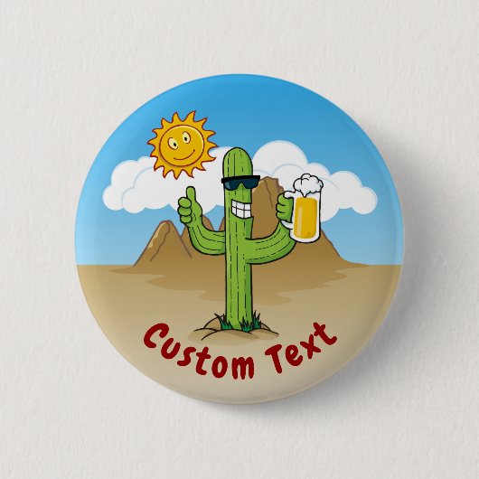 Cactus met bier ronde button 5,7 cm (Voorkant)