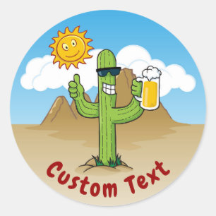 Cactus met bier ronde sticker