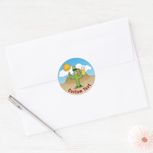 Cactus met bier ronde sticker (Envelop)