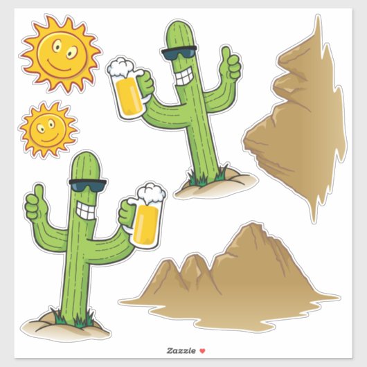 Cactus met Bier Sticker Set (Vel)