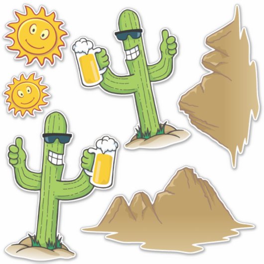 Cactus met Bier Sticker Set (Voorkant)
