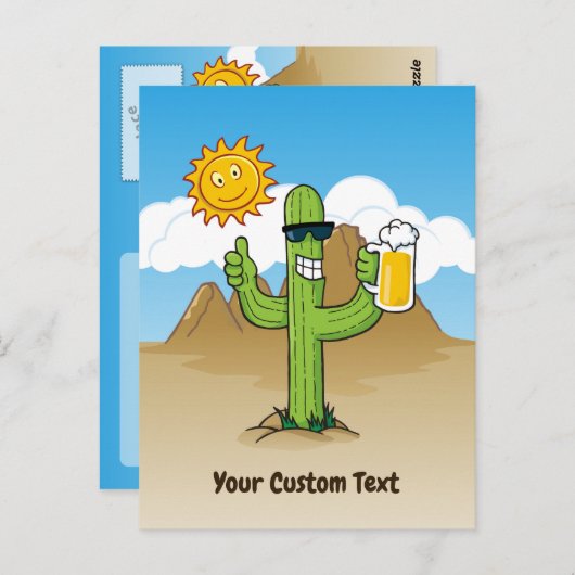 Cactus met bier verticaal briefkaart (Voorkant / Achterkant)