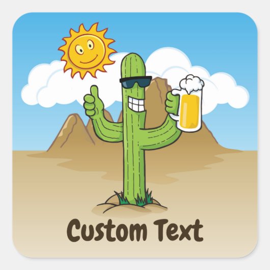 Cactus met bier vierkante sticker (Voorkant)