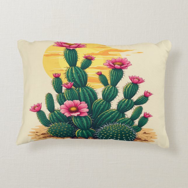 Cactus met bloemen accent kussen (Achterkant)