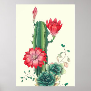 Cactus met bloemen poster