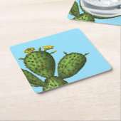 Cactus met gele bloemen kartonnen onderzetters (Schuin)