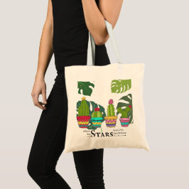 CACTUS MET GROTE BLADEREN EN QUOTE TOTE BAG