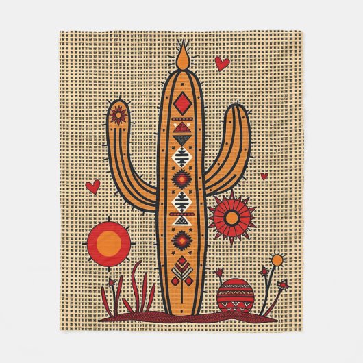 Cactus met Indiaanse en Mexicaanse motieven Fleece Deken (Voorkant)