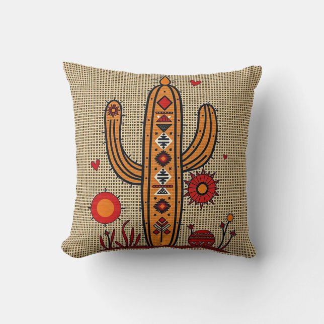 Cactus met Indiaanse en Mexicaanse motieven Kussen (Voorkant)