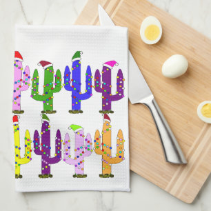 Cactus Met Kerstmannenhoeden Kerstmis Theedoek