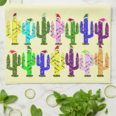 Cactus met kerstmutsen Kerstmis Theedoek (Gevouwen)